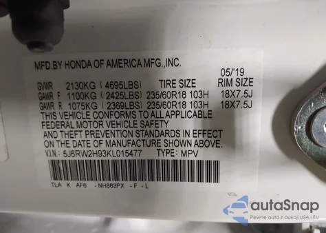2019 Honda Cr-V Touring from USA, damaged, VIN 5J6RW2H93KL015477